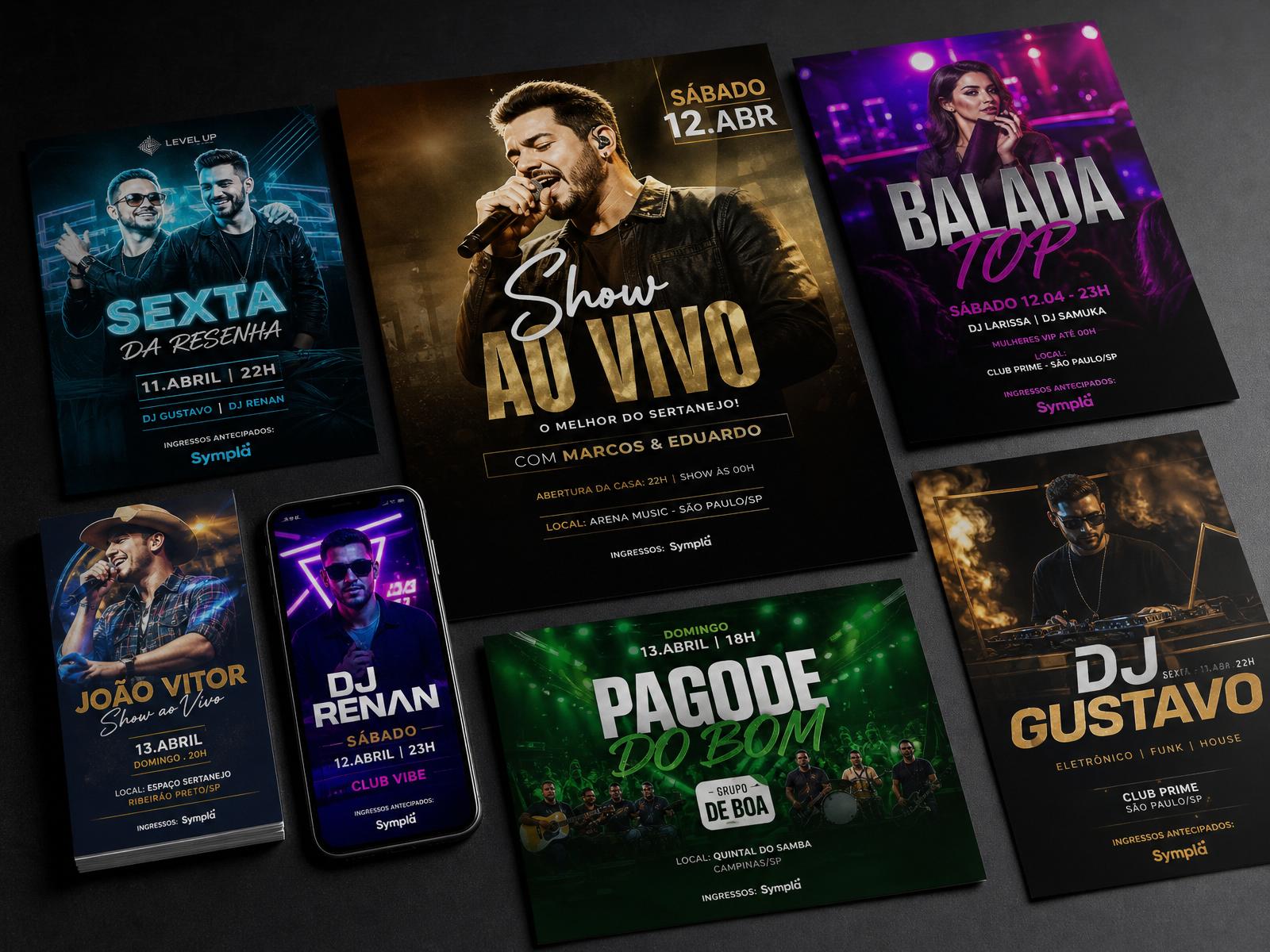 Mockup do pacote com dezenas de flyers de eventos